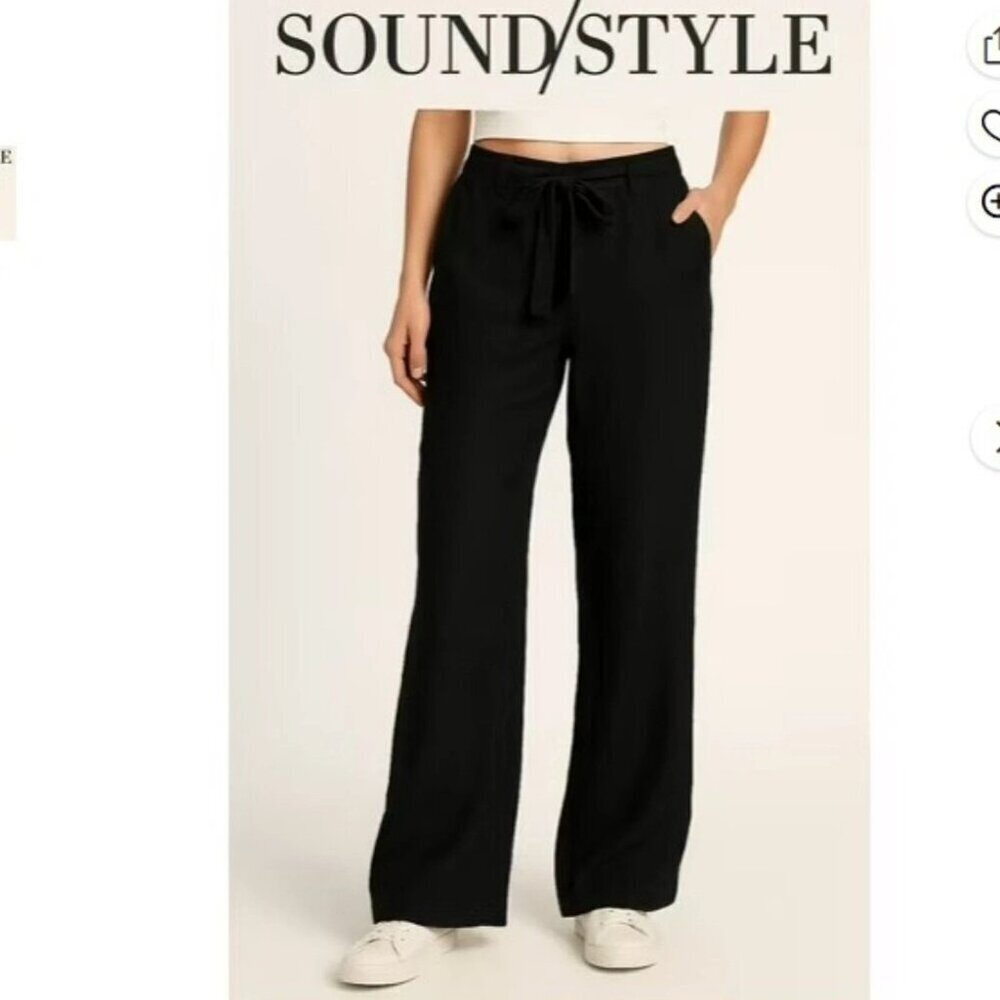 NEW Sound Style Paperbag pants Women's M Black Linen Blend Wide-Leg